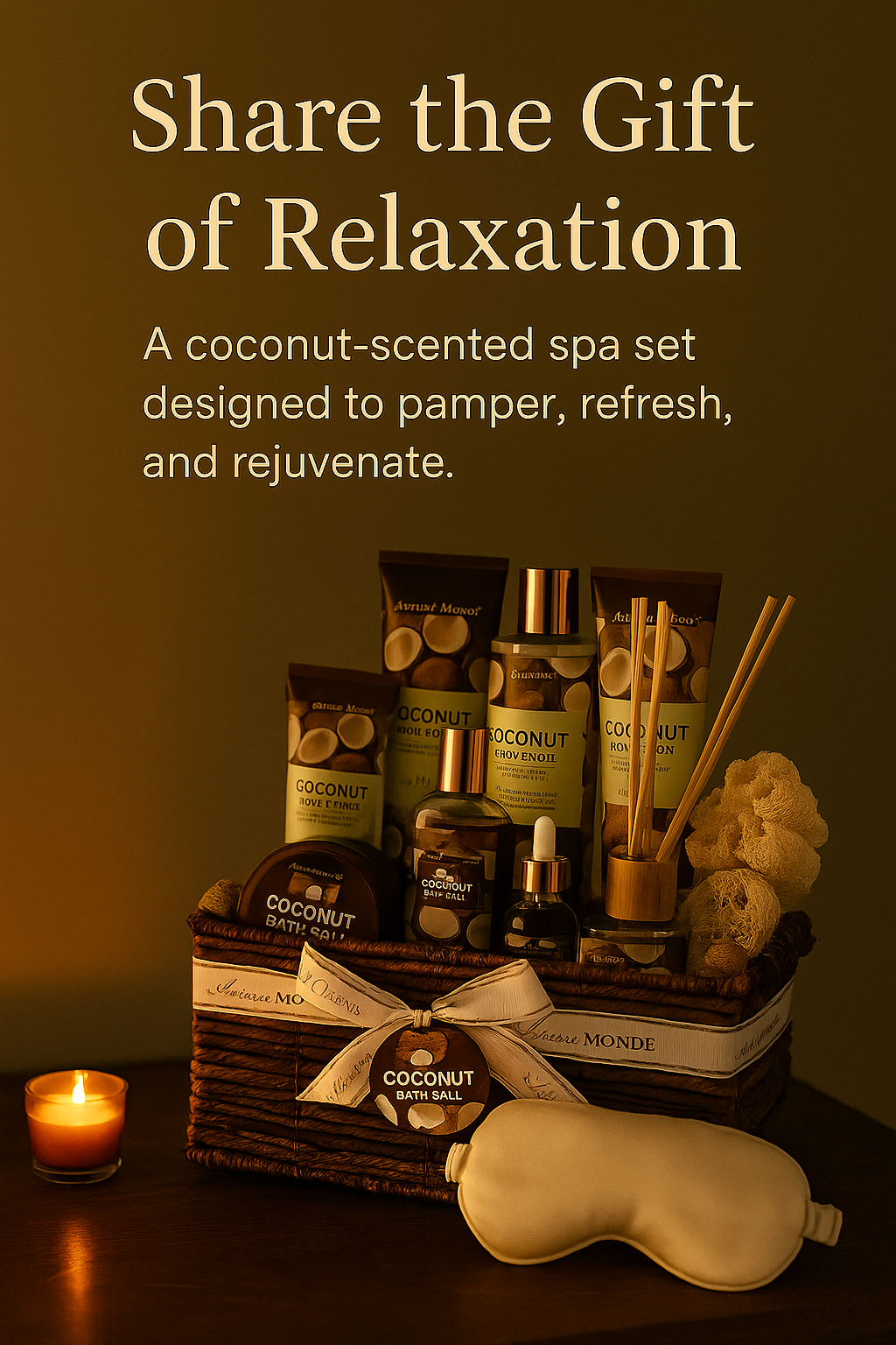 Coconut Spa Gift Basket – Luxurious 13-Piece Bath & Body Set for Women