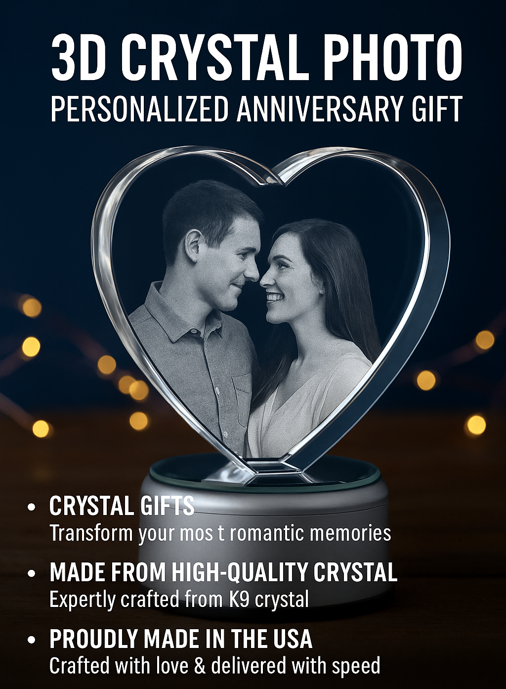 ArtPix 3D Crystal Photo – Personalized Heart-Shaped Anniversary Gift