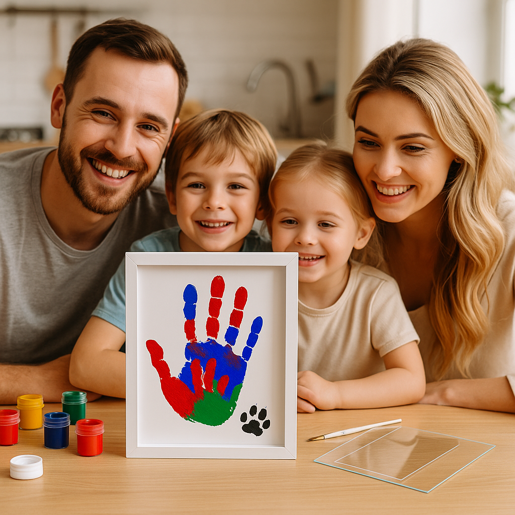 Family Handprint Keepsake Kit – DIY Memory Frame for New Parents, Kids & Pets | Safe Non-Toxic Paints Included