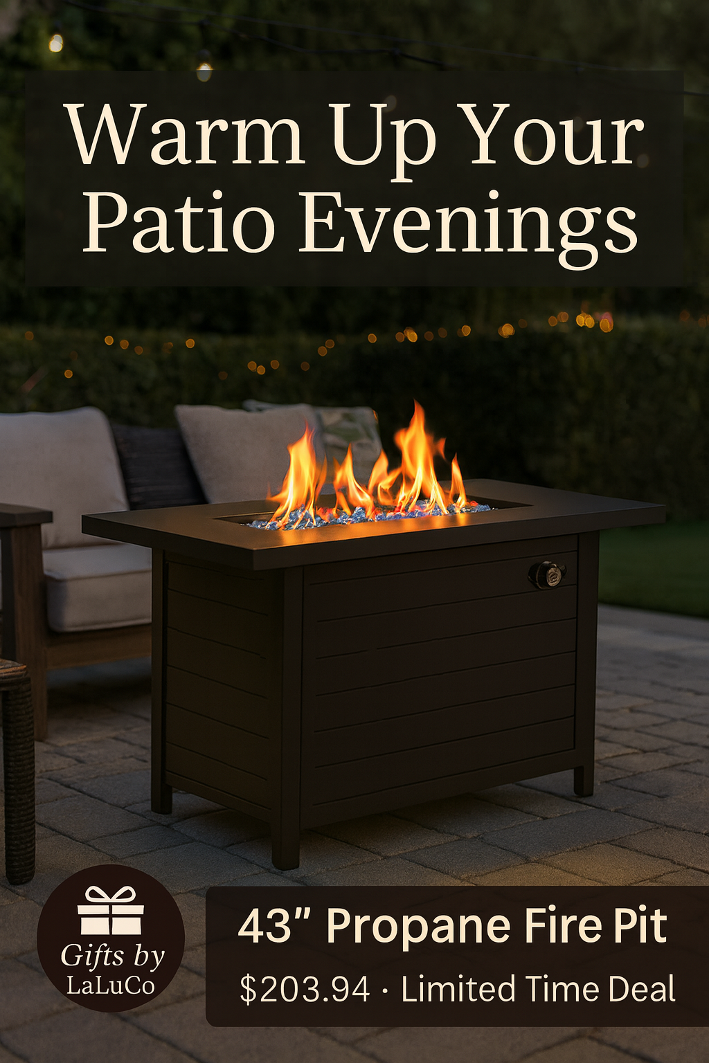 Ciays 43” Propane Fire Pit Table – 60,000 BTU Outdoor Gas Table with Glass Beads, Cup Holders & Cover