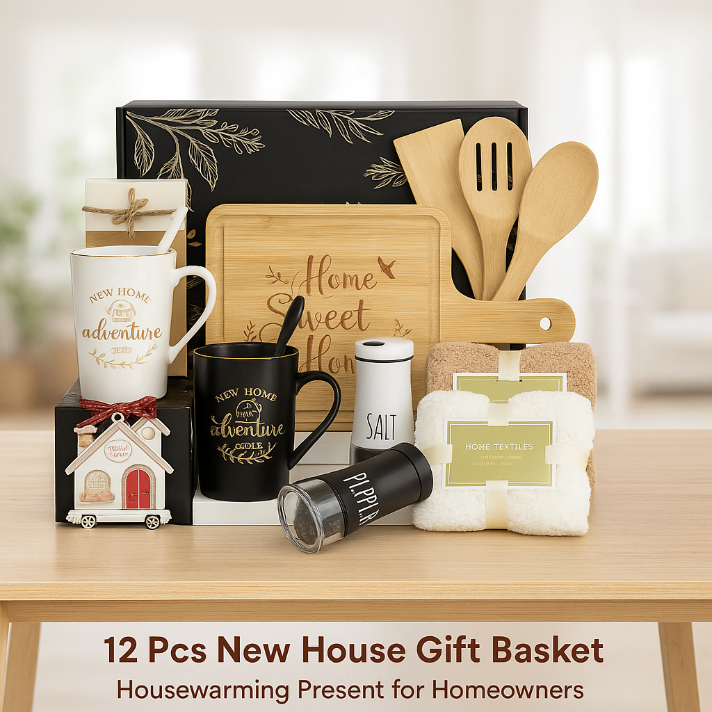Housewarming Gift Set – 12-Piece New Home Basket for Couples, Friends & Families