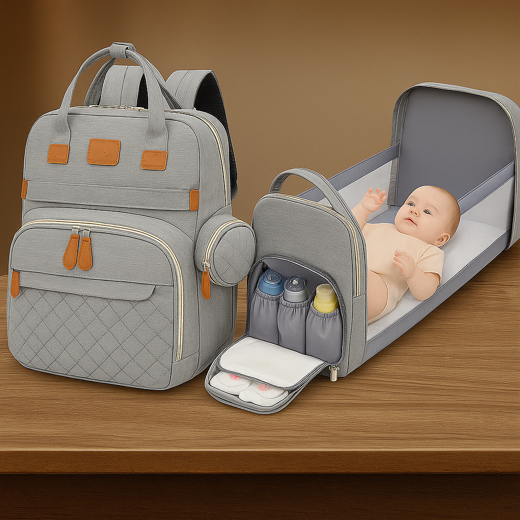 Large Capacity Diaper Bag Backpack with Changing Station – Gray (Gift for New Moms & Dads)