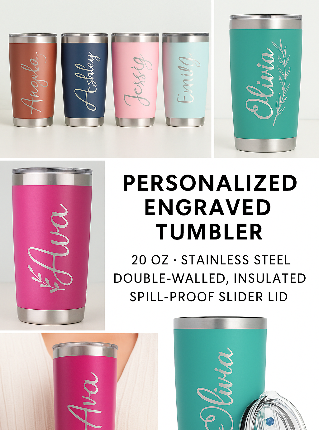 Personalized Engraved Tumbler – 20oz Stainless Steel Cup for that someone special